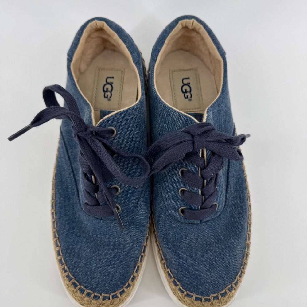 EUC Ugg Eyan II Canvas Sneaker Blue Denim Espadrille‎ Trim Size 6.5